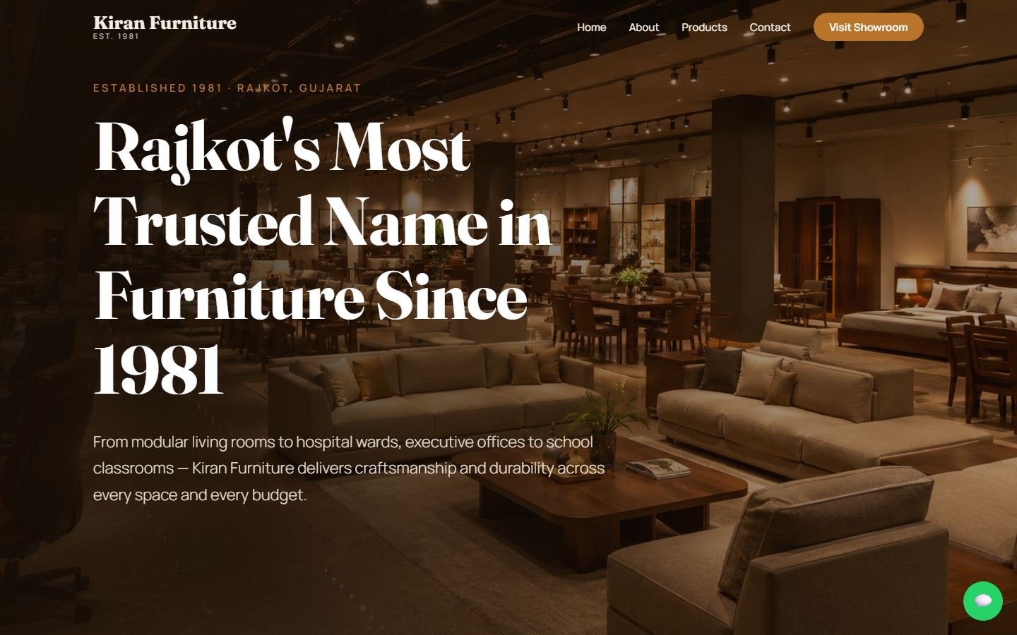 Kiran Furniture homepage, Furniture website in Rajkot